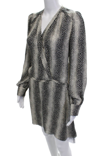 Parker Womens Wrap Dress Beige Silk Animal Print Long Sleeve Size S