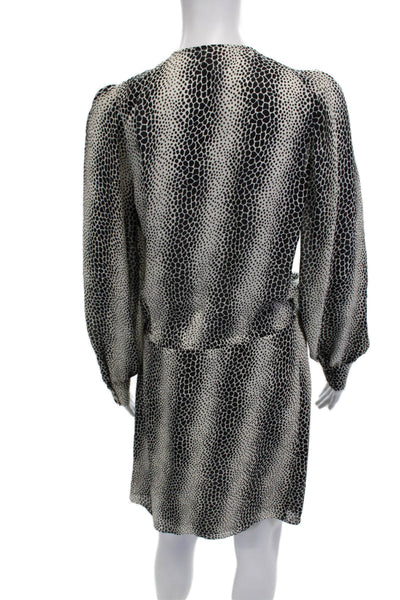 Parker Womens Wrap Dress Beige Silk Animal Print Long Sleeve Size S