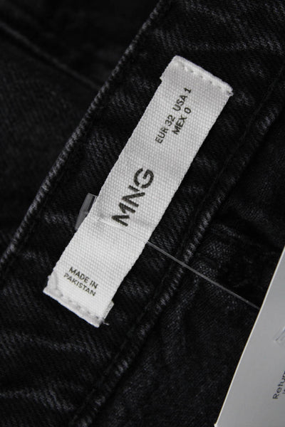 MNG Women Wide-Leg Jeans Black Button Mid-Rise 100% Cotton Size 1 Petite
