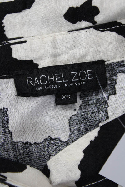 Rachel Zoe Women Cropped Black Geometric Collared Button-Up Blouse Size XS