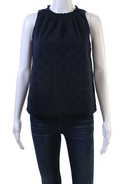 J. Mclaughlin Women Dark Blue Cotton High Neck Geometric Bohemian Tank Size XS