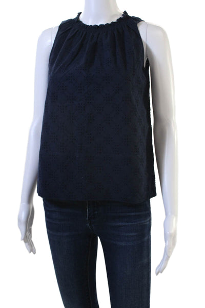 J. Mclaughlin Women Dark Blue Cotton High Neck Geometric Bohemian Tank Size XS