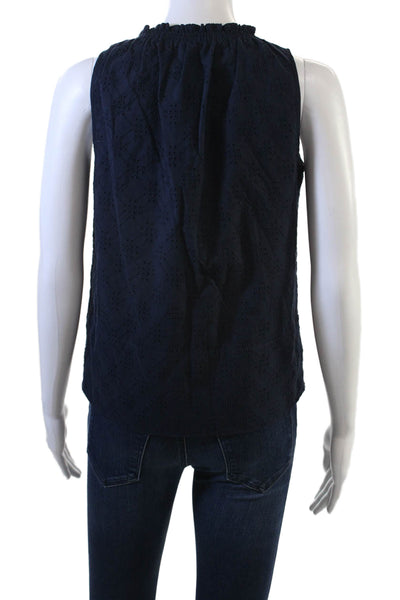 J. Mclaughlin Women Dark Blue Cotton High Neck Geometric Bohemian Tank Size XS