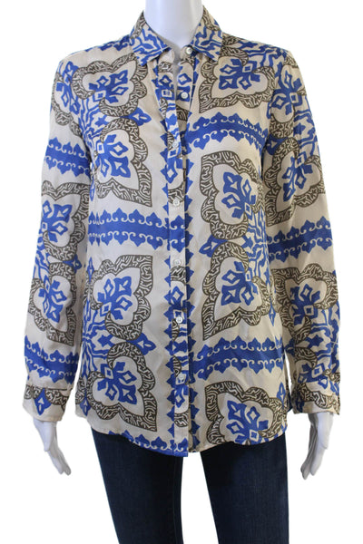 J. Mclaughlin Womens Beige Aztec Silk-Viscose Long Sleeve Blouse Size XS