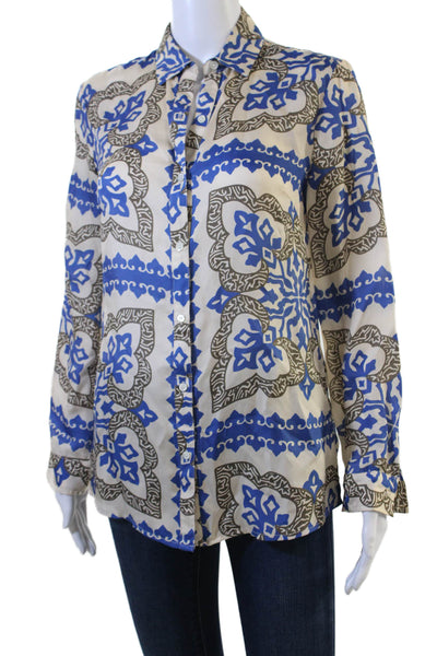 J. Mclaughlin Womens Beige Aztec Silk-Viscose Long Sleeve Blouse Size XS