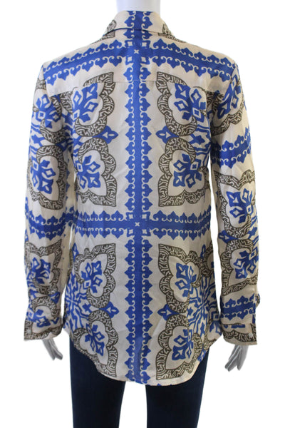 J. Mclaughlin Womens Beige Aztec Silk-Viscose Long Sleeve Blouse Size XS