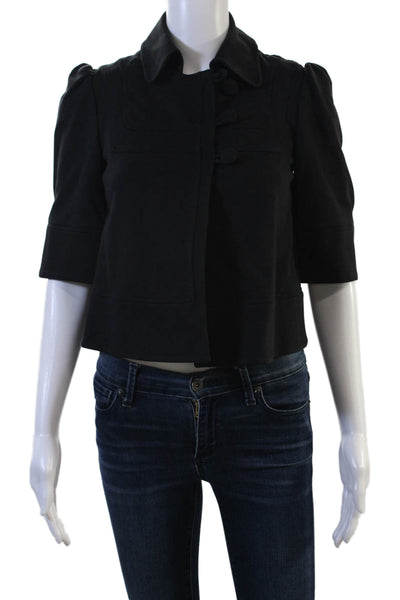 French Connection Women Black Collared Button 3/4 Sleeve Jacket Petite Size 2