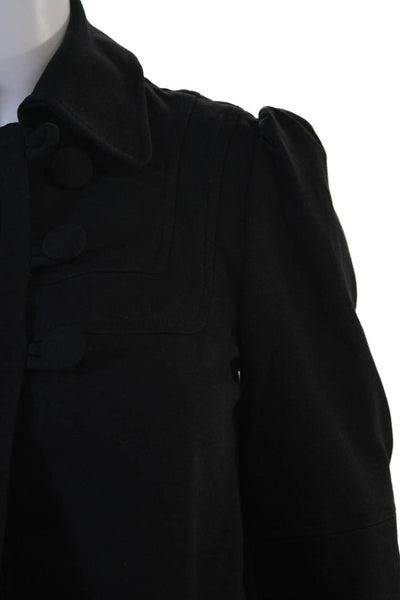 French Connection Women Black Collared Button 3/4 Sleeve Jacket Petite Size 2