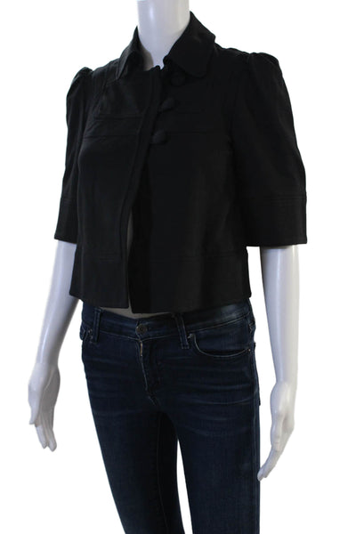 French Connection Women Black Collared Button 3/4 Sleeve Jacket Petite Size 2