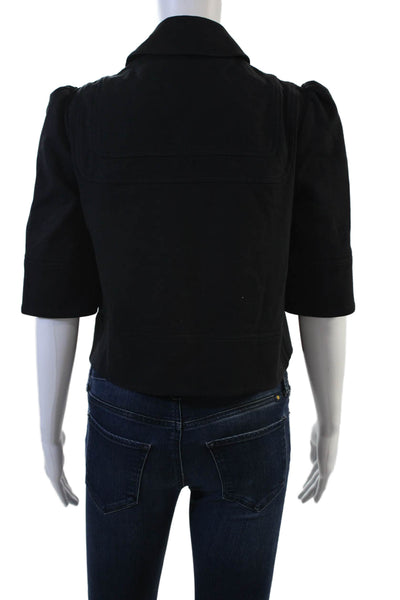 French Connection Women Black Collared Button 3/4 Sleeve Jacket Petite Size 2