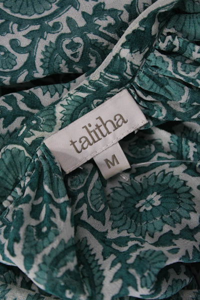 Talitha Women Tunic Blouse Paisley Silk Long Sleeve Drawstring Bohemian Size M