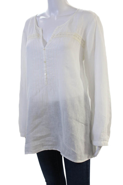 Hartford Womens Tunic Blouse White Linen V-Neck Long Sleeve Button Size 3