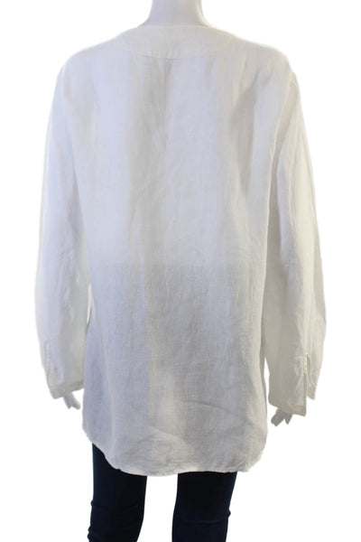 Hartford Womens Tunic Blouse White Linen V-Neck Long Sleeve Button Size 3