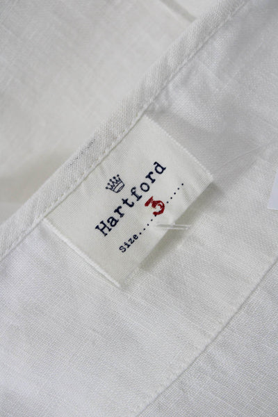 Hartford Womens Tunic Blouse White Linen V-Neck Long Sleeve Button Size 3