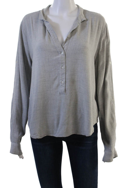 Bella Dahl Women Gray V-Neck Button-Up Long Sleeve Rayon Blouse Size L