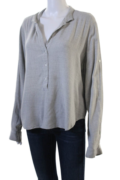 Bella Dahl Women Gray V-Neck Button-Up Long Sleeve Rayon Blouse Size L
