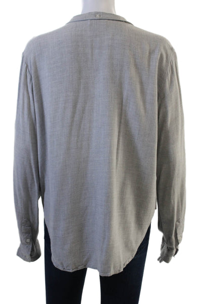 Bella Dahl Women Gray V-Neck Button-Up Long Sleeve Rayon Blouse Size L