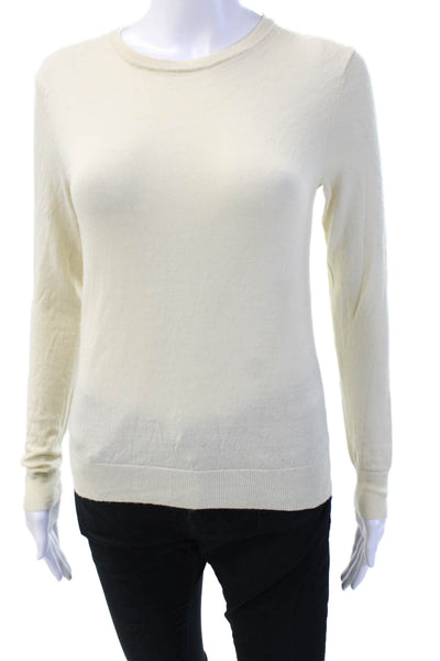 Uniqlo Unisex Pullover Sweater Beige 100% Wool Crew Neck Long Sleeve Size S
