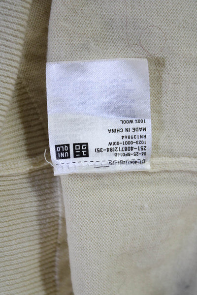 Uniqlo Unisex Pullover Sweater Beige 100% Wool Crew Neck Long Sleeve Size S