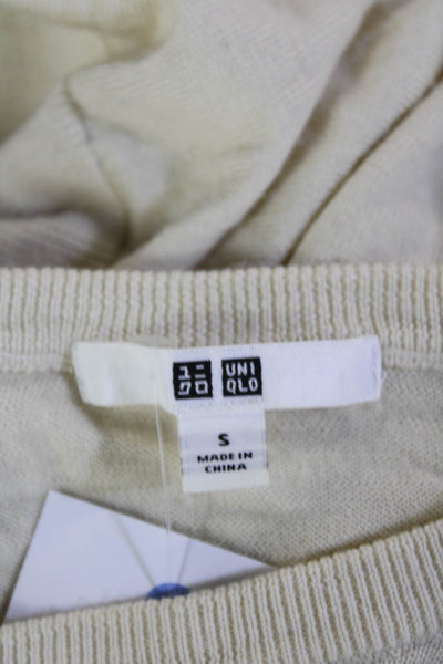 Uniqlo Unisex Pullover Sweater Beige 100% Wool Crew Neck Long Sleeve Size S
