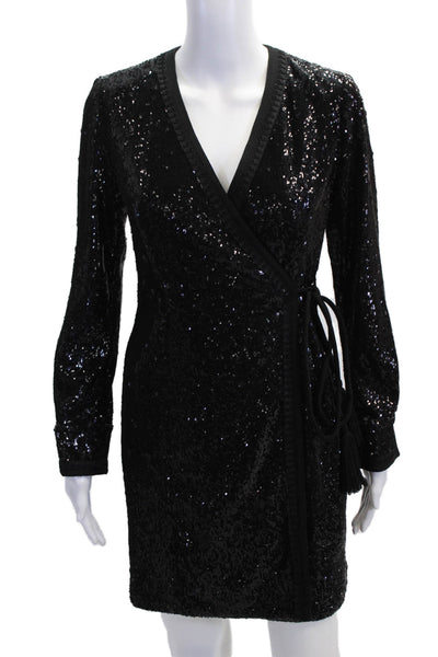 Kobi Halperin Women Black Wrap Dress Knee-Length Long Sleeve Size XS