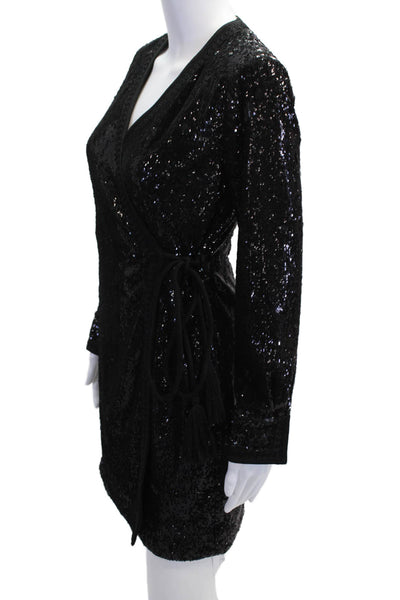 Kobi Halperin Women Black Wrap Dress Knee-Length Long Sleeve Size XS