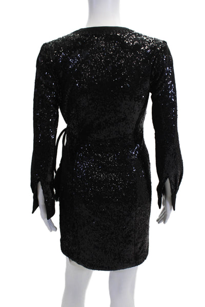 Kobi Halperin Women Black Wrap Dress Knee-Length Long Sleeve Size XS