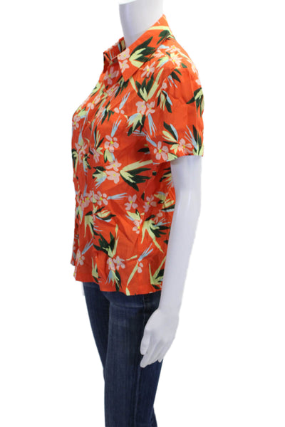 Solid & Striped Women Collared Floral Orange Short Sleeve Button-Up Top Size XS