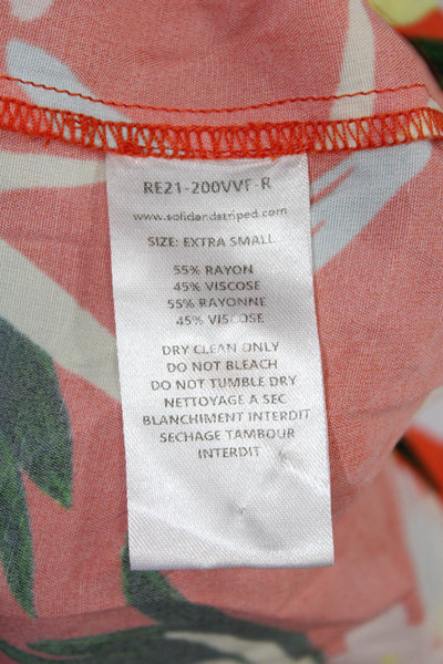 Solid & Striped Women Collared Floral Orange Short Sleeve Button-Up Top Size XS