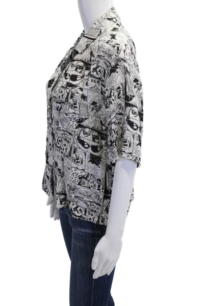 Ksubi Women Black Collared Button-Up Short Sleeve Viscose Anime Graphic Size S