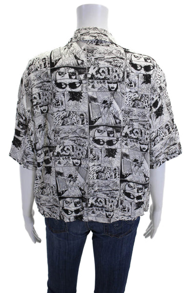 Ksubi Women Black Collared Button-Up Short Sleeve Viscose Anime Graphic Size S