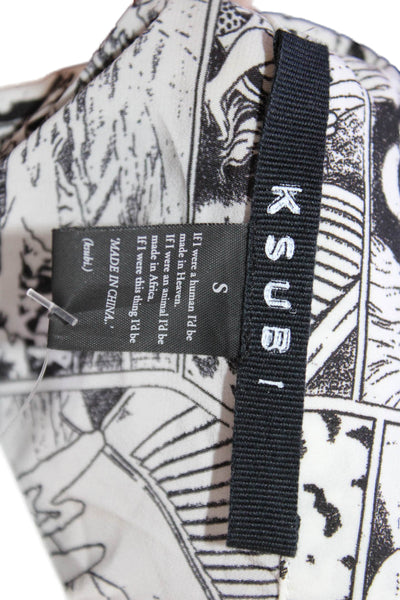 Ksubi Women Black Collared Button-Up Short Sleeve Viscose Anime Graphic Size S