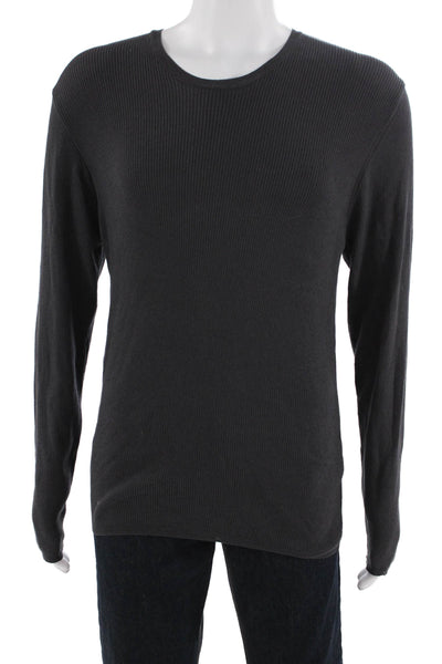 Zara Mens Black Crew Neck Long Sleeve Cotton Blend Sweater Size L