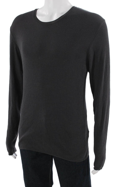 Zara Mens Black Crew Neck Long Sleeve Cotton Blend Sweater Size L