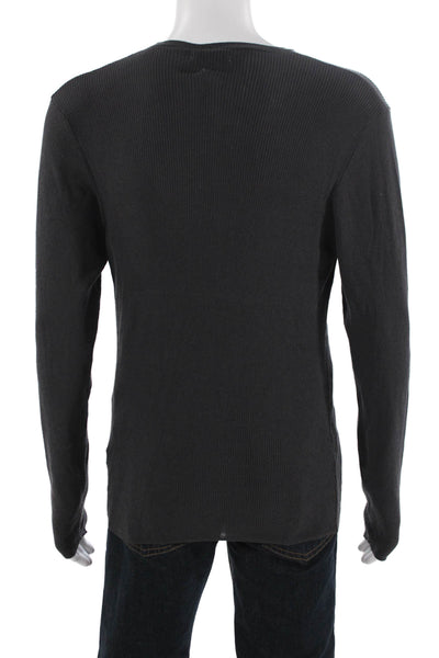 Zara Mens Black Crew Neck Long Sleeve Cotton Blend Sweater Size L