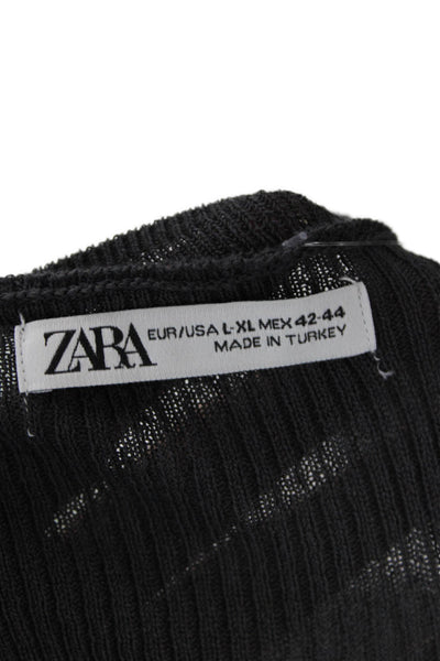 Zara Mens Black Crew Neck Long Sleeve Cotton Blend Sweater Size L