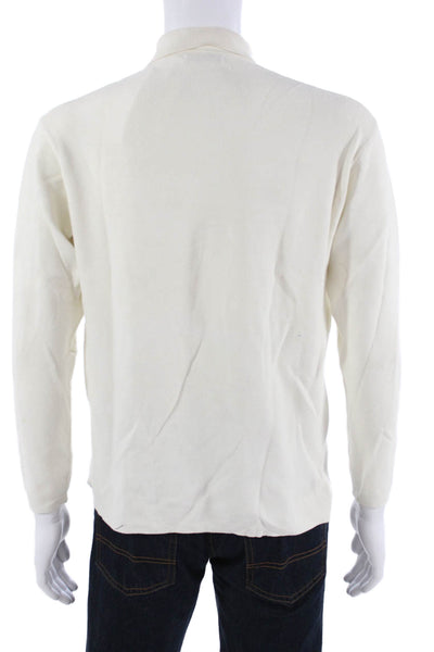 Zara Mens Collared Button Polo White Cotton Blend Long Sleeve Size M