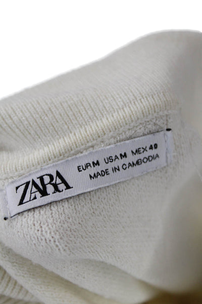 Zara Mens Collared Button Polo White Cotton Blend Long Sleeve Size M