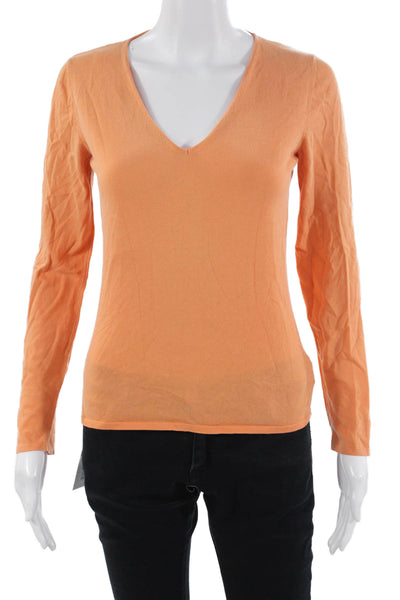 Rivamonti Womens Basic Top Orange V-Neck Long Sleeve Cotton Blend Size S