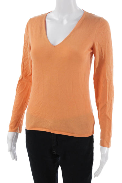 Rivamonti Womens Basic Top Orange V-Neck Long Sleeve Cotton Blend Size S
