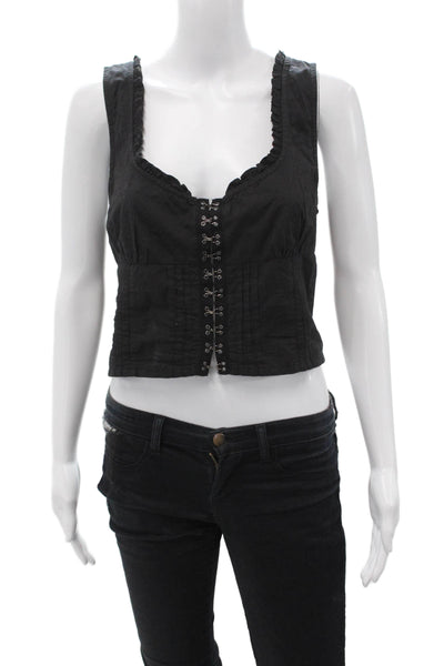 Free People Womens Cropped Black Cotton Tank Gothic Solid Size M