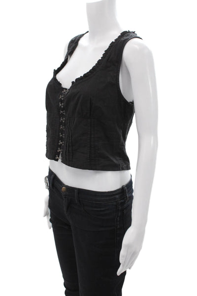Free People Womens Cropped Black Cotton Tank Gothic Solid Size M