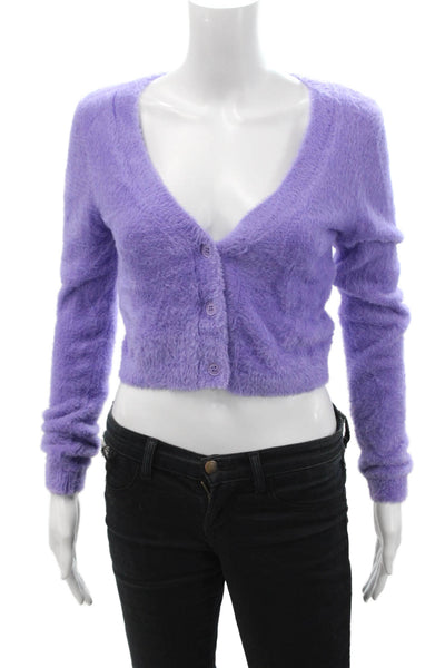 Katie J Unisex Purple V-Neck Button Cardigan 100% Nylon Long Sleeve Size XL