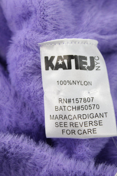 Katie J Unisex Purple V-Neck Button Cardigan 100% Nylon Long Sleeve Size XL
