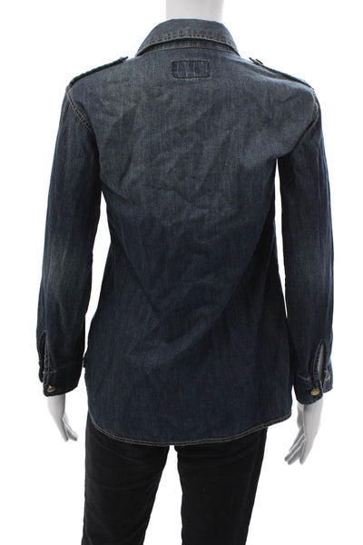 Current/Elliott Women Dark Blue Collared Long Sleeve Button-Up Army Size 0