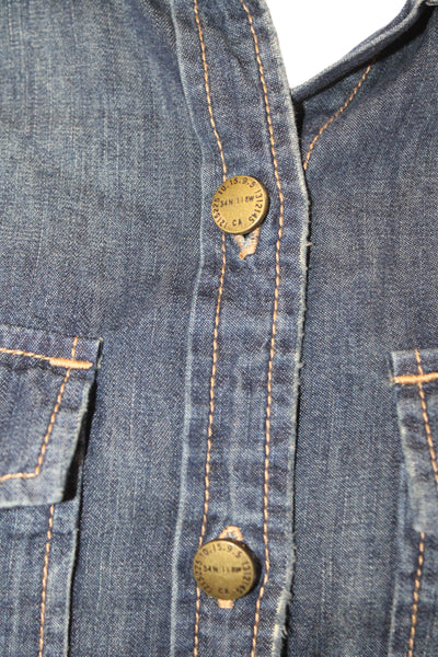 Current/Elliott Women Dark Blue Collared Long Sleeve Button-Up Army Size 0