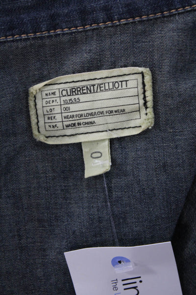 Current/Elliott Women Dark Blue Collared Long Sleeve Button-Up Army Size 0