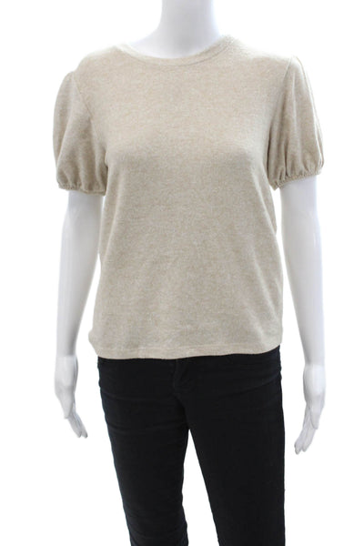 Zara Womens Basic Jersey T-Shirt Beige Short Sleeve Crew Neck Size L