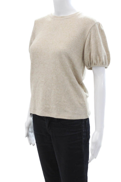 Zara Womens Basic Jersey T-Shirt Beige Short Sleeve Crew Neck Size L