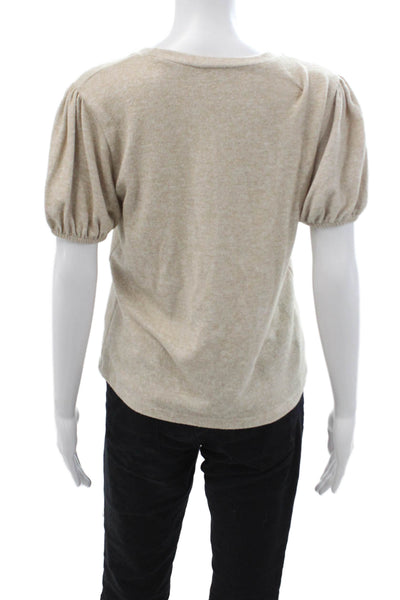 Zara Womens Basic Jersey T-Shirt Beige Short Sleeve Crew Neck Size L